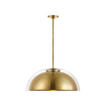 Antique brass Lusi 24 LED pendant light by Visual Comfort with glass detail