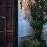 Lyndon outdoor wall lamp by Oluce with opaline globe and black lacquered metal frame for gardens