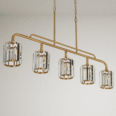 Sleek Brass Linear Pendant Light with 6 Lights Over Kitchen Island