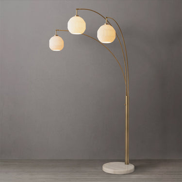 Nova of California Moraga 3 Light Arc Floor Lamp 85 Bone Porcelain Weathered Brass Walnut
