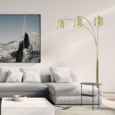 Nova of California Marilyn 3 Light Arc Floor Lamp 90 Weathered Brass Mylar Crystal Shade