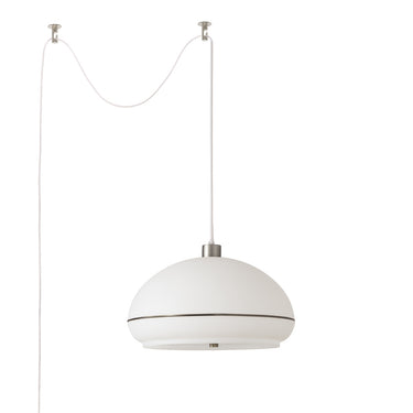 Nova Morelli Swag in White with Black Nickel Stripe shade, Satin Nickel base, Satin Nickel body, photo 7