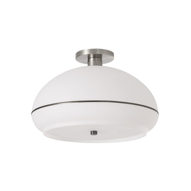 Nova Morelli Flush Mount in White with Black Nickel Stripe shade, Satin Nickel base, Satin Nickel body, photo 6