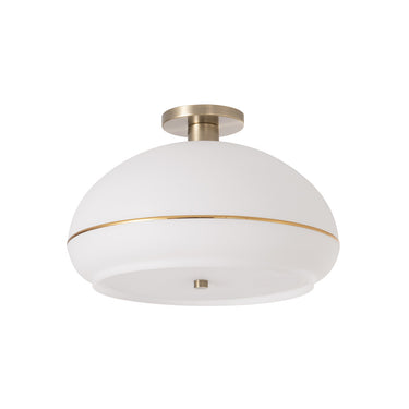 Nova Morelli Flush Mount in White with Weathered Brass Stripe shade, Weathered Brass base, Weathered Brass body, photo 5