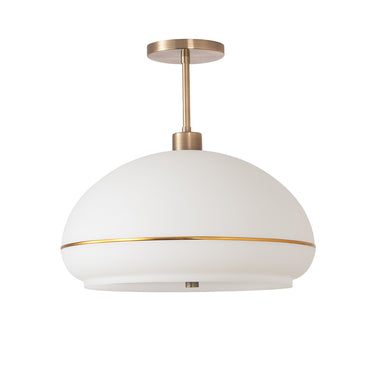 Nova Morelli Semi Flush Mount in White with Weathered Brass Stripe shade, Weathered Brass body, Weathered Brass base, photo 6