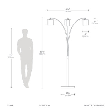 Nova of California Marilyn 3 Light Arc Floor Lamp 90 Weathered Brass Mylar Crystal Shade