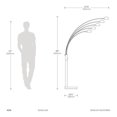 Nova of California Mushroom 5 Light Arc Floor Lamp Black Nickel