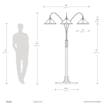 Nova of California Natural Mica 3 Light Arc Floor Lamp 86 Espresso Wood Bronze Amber Mineral Mica