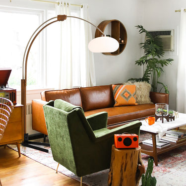 Nova of California Morelli Arc Floor Lamp 84 Weathered Brass Walnut