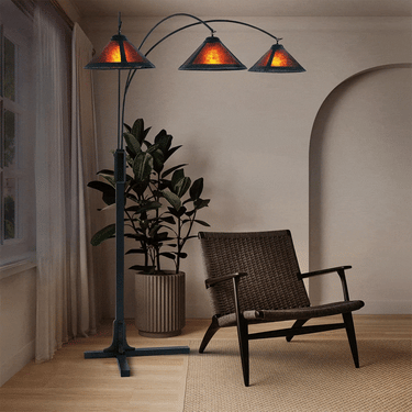 Nova of California Natural Mica 3 Light Arc Floor Lamp 86 Espresso Wood Bronze Amber Mineral Mica