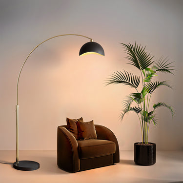Nova of California Luna Bella Arc Floor Lamp 92 Weathered Brass Matte Black Gold Leaf Shade