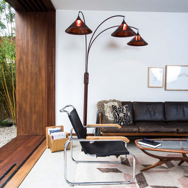 Nova of California Natural Mica 3 Light Arc Floor Lamp 86 Espresso Wood Bronze Amber Mineral Mica