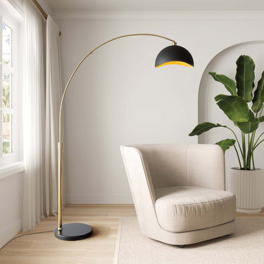 Nova of California Luna Bella Arc Floor Lamp 92 Weathered Brass Matte Black Gold Leaf Shade