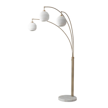 Nova of California Moraga 3 Light Arc Floor Lamp 85 Bone Porcelain Weathered Brass Walnut