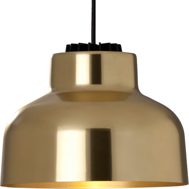 M64 Pendant Light with polished brass lampshade by Santa & Cole in luxury dining interior