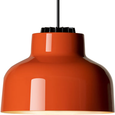 M64 Pendant Light with Reddish Orange lampshade by Santa & Cole in modern dining space