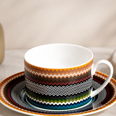 Tea Cups & Saucers, Set of 2 by Missoni Home in Zig Zag Foliage, view 2