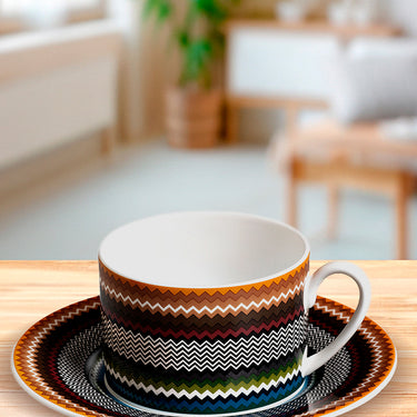 Tea Cups & Saucers, Set of 2 by Missoni Home in Zig Zag Foliage, view 3