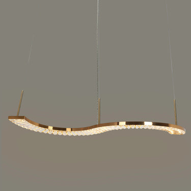Modern Crystal Pendant Light - 43" Linear LED with Brass Accents
