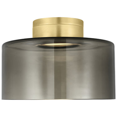 Dimmable 3000K LED natural brass flush mount with smooth, even light distribution closeup