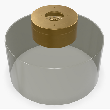 Visual Comfort Modern Manette brass damp rated flush mount, transparent smoke glass detail in bathroom