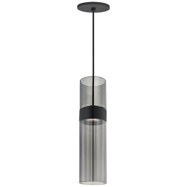 Modern cylinder LED pendant, Manette smoke glass shade, adjustable height, dining room pendant