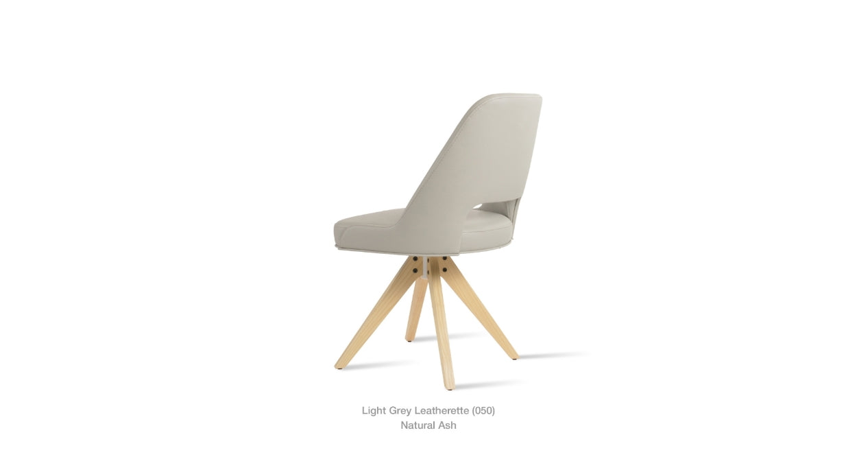 Light Grey Leatherette Marash Chair with Pyramid Wood Base
