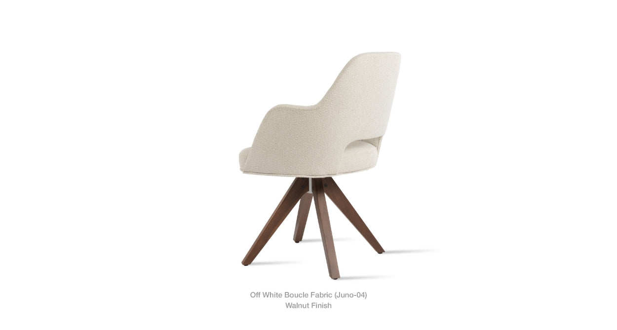 Marash Arm Chair with Pyramid Wood Base  - Fabric Dining Chair