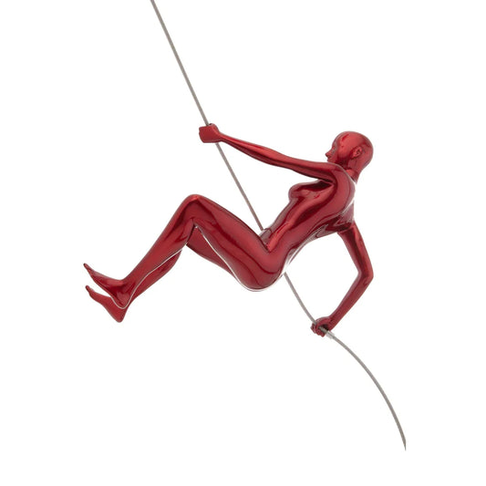 Metallic Red Climbing Woman Wall Art Sculpture | Uniqe Gift Idea