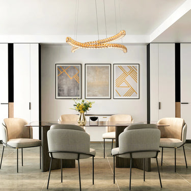Dining Room Crystal Chandelier, 2-Light Horizontal, Modern Pendant Lamp - On Top of Dining Table