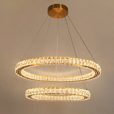 Metorcalipia 30-Inch Two-Tier LED Chandelier with Crystal & Brass 
