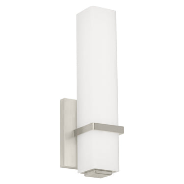 Milan 13 inch bath wall light, demonstrating high CRI 90 LED output for accurate color rendering, satin nckel