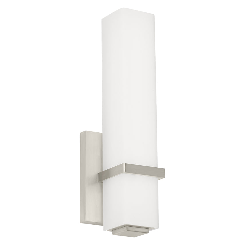 Satin Nickel Milan 13 inch LED bath wall light, modern bathroom vanity lighting