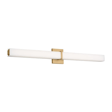 ADA-compliant 36-inch LED bathroom wall light for luxury homes and professional restroom applications in natural brass