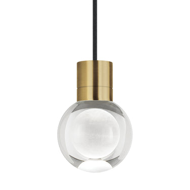 Customizable Mina LED Pendant Lighting - Energy-Efficient Crystal Sphere Pendant, Brass Finish with Black Cord
