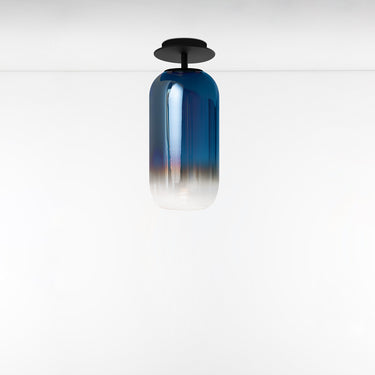 Elegant handblown glass semi-flushmount light by Artemide, ideal for bedrooms and hotel rooms Copper/Blue