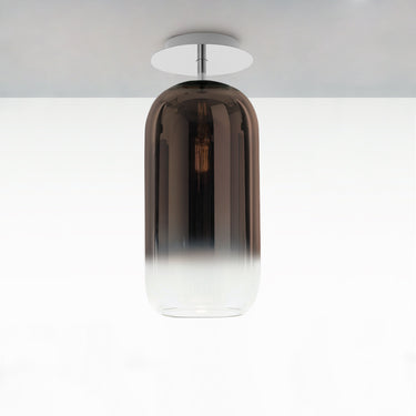 Modern semi-flushmount by Artemide with handblown glass diffuser, ideal for hospitality design Bronze/Chrome