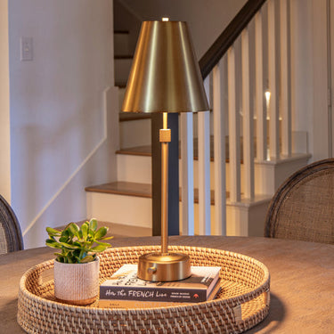 Modern Lantern Mini Cordless Buffet Lamp in Antique Brass