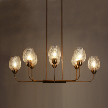 Unique Cracked Glass Shades on Brass Sputnik Chandelier