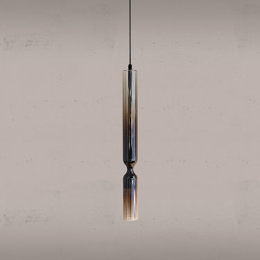Penta Misty pendant light, side view of the glass shade and metal cap