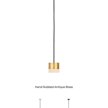 Contemporary integrated LED ceiling pendant with alabaster accent and field-cuttable cord in black or brass finish