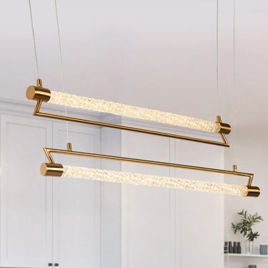 LED Chandelier with Brass Finish and Cascading Glass Tubes