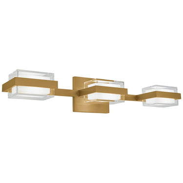 Visual Comfort Kamden 3 Light Natural Brass Vanity Light, mounted above bathroom sink