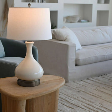 Bartlett Ivory Crackle Lamp with Off-White Drum Shade