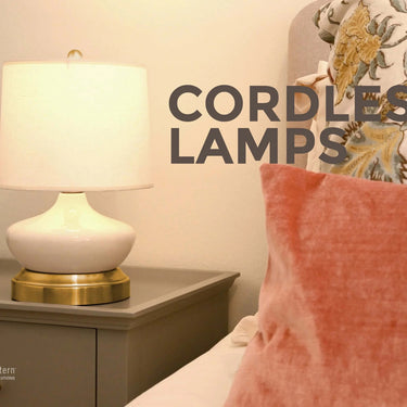 Ivory ceramic rechargeable lamp with 10-inch linen shade for bedside tables