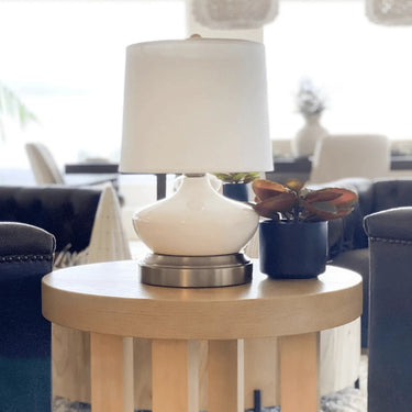 Modern Lantern Bella Rechargeable Lamp with Fabric Shade