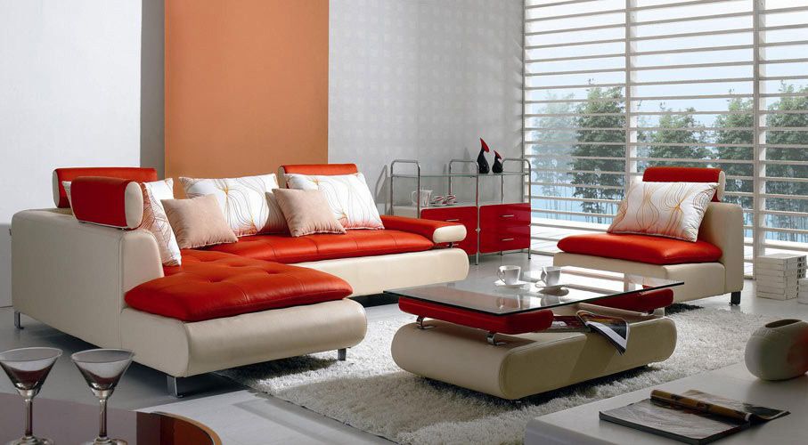Modern Red and White Leather Sectional Sofa Set B205 Alt 02