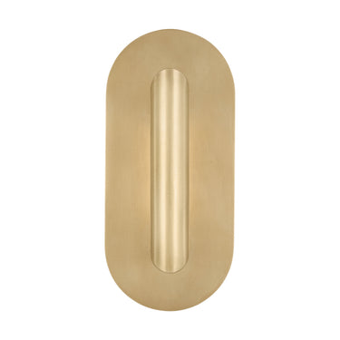 Small LED wall light with natural brass finish, 7.5-inch Fielle sconce for stylish indoor lighting