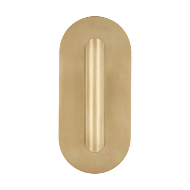 Visual Comfort Kelly Wearstler Fielle sconce in natural brass, compact LED wall fixture for upscale interiors