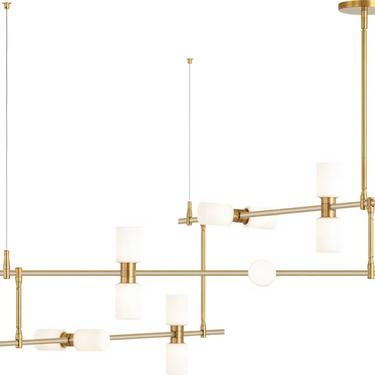 Visual Comfort ModernRail chandelier with glass cylinders and warm 3000K LED light